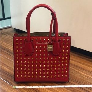 Michael Kors Red and Gold Stud Handbag